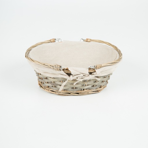 [00463] Asiana - Picnic wicker basket  39*30*15cm - grey + linen cloth - 350gr